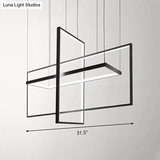 Simple Style Black Metal Rectangle Led Island Light - Warm/White/Natural Options 23.5/31.5/38 Wide