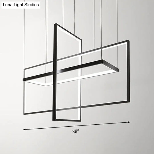 Simple Style Black Metal Rectangle Led Island Light - Warm/White/Natural Options 23.5/31.5/38 Wide
