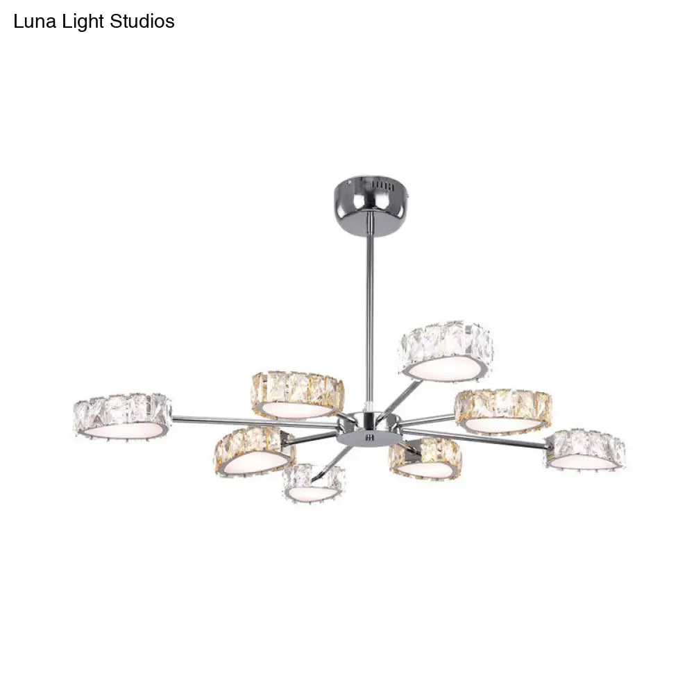 Simple Style Crystal Block Chandelier - 8 Light Triangle Ceiling Lamp In Chrome Warm/White Lighting