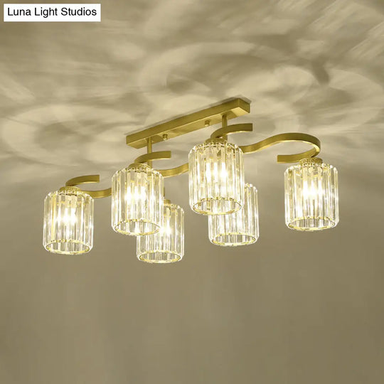 Simple Style Crystal Brass Finish Semi Flush Ceiling Mount Light For Living Room 6 /