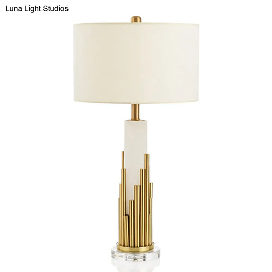Simple Style Fabric Drum Shade Table Lamp With White Nightstand Light For Living Room - 1 Bulb