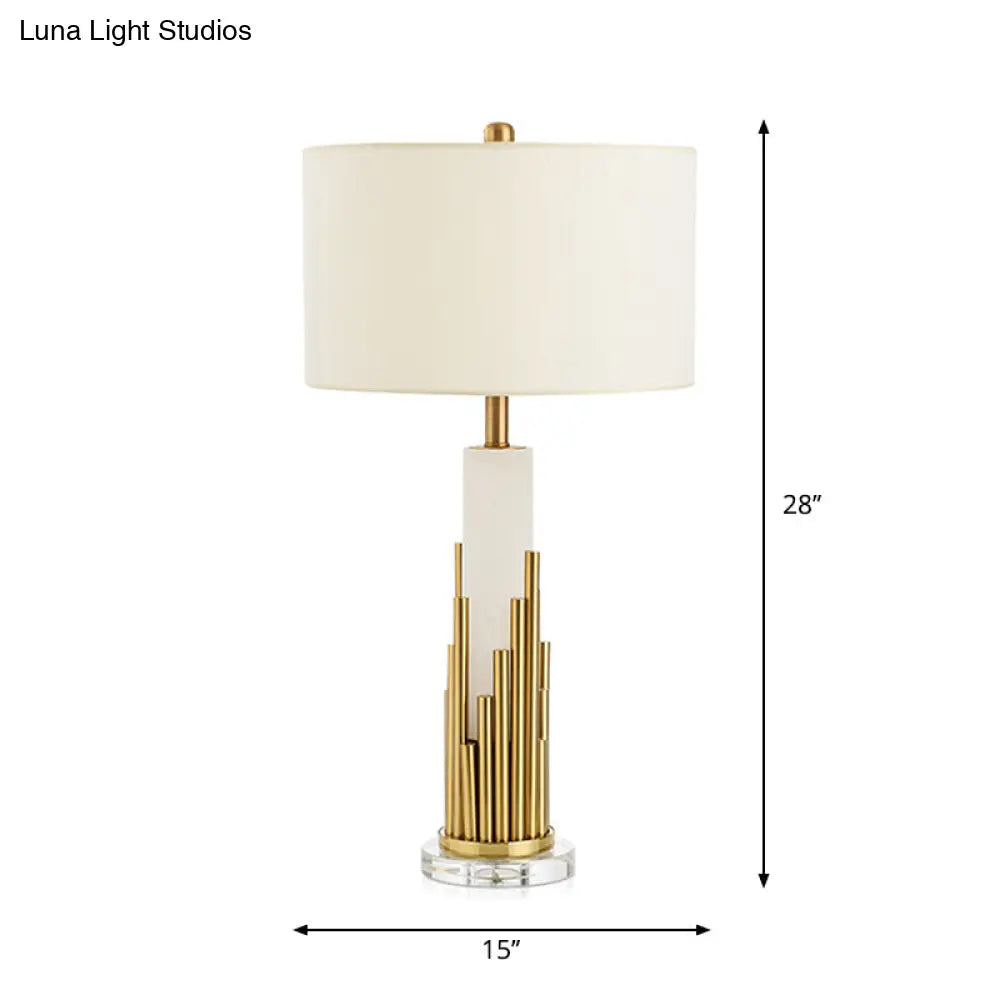 Simple Style Fabric Drum Shade Table Lamp With White Nightstand Light For Living Room - 1 Bulb
