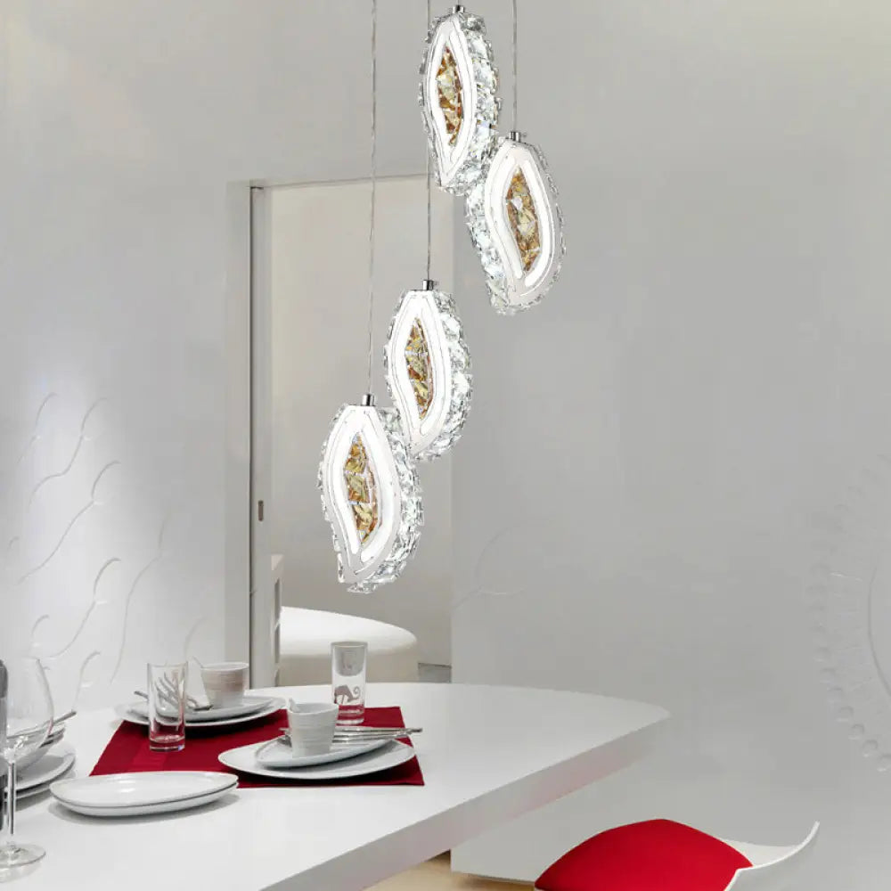 Simple Style Faceted Crystal Led Ceiling Lamp - Silver Multi Pendant Light For Dining Room