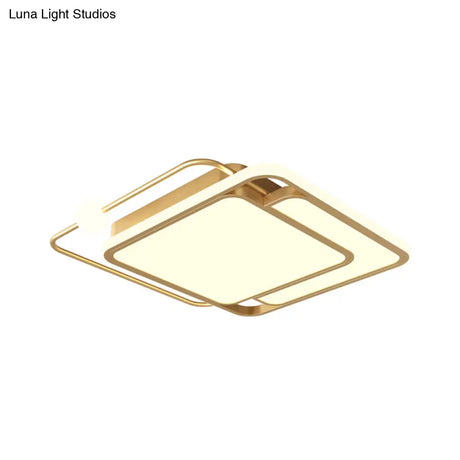 Simple Style Gold Square Led Ceiling Mounted Flush Lamp In Warm/White Light 16.5’/20.5’ Width