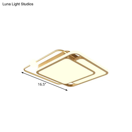 Simple Style Gold Square Led Ceiling Mounted Flush Lamp In Warm/White Light 16.5’/20.5’ Width