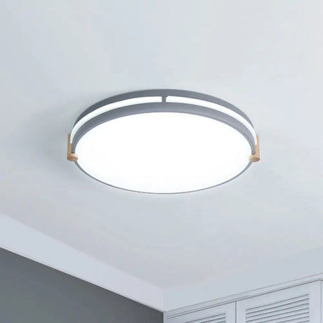 Simple Style Gray Macaron Drum Ceiling Lamp - Led Flush Mount Lighting In 12’/16’/19.5’