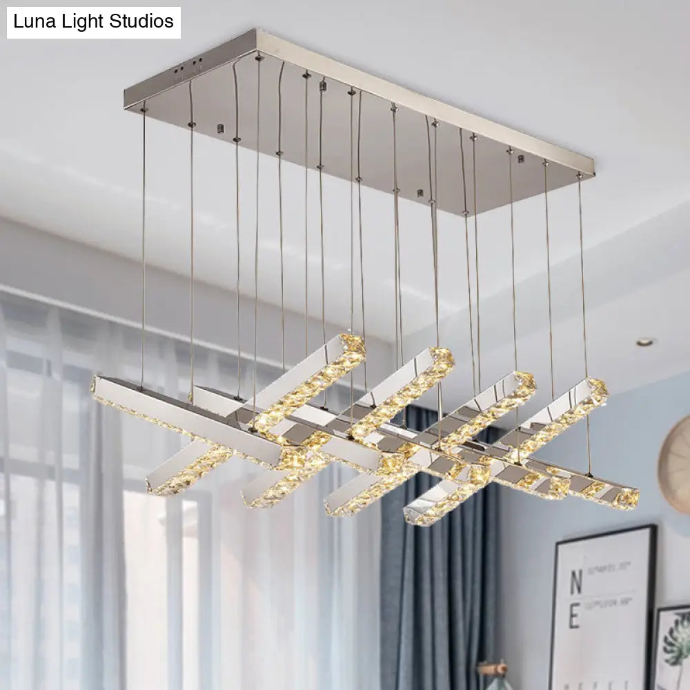 Simple Style K9 Crystal Chandelier - Linear Living Room Ceiling Light With 6/9 Silver Heads In