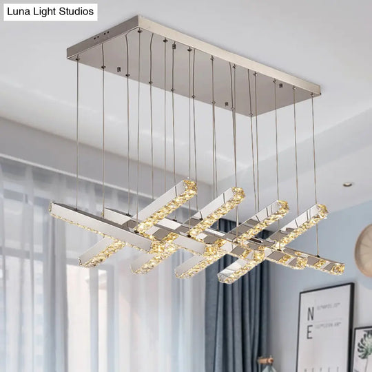 Simple Style K9 Crystal Chandelier - Linear Living Room Ceiling Light With 6/9 Silver Heads In