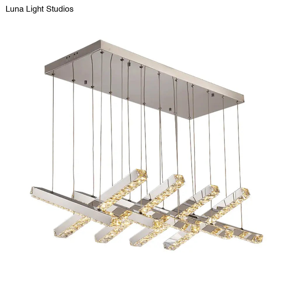 Simple Style K9 Crystal Chandelier - Linear Living Room Ceiling Light With 6/9 Silver Heads In