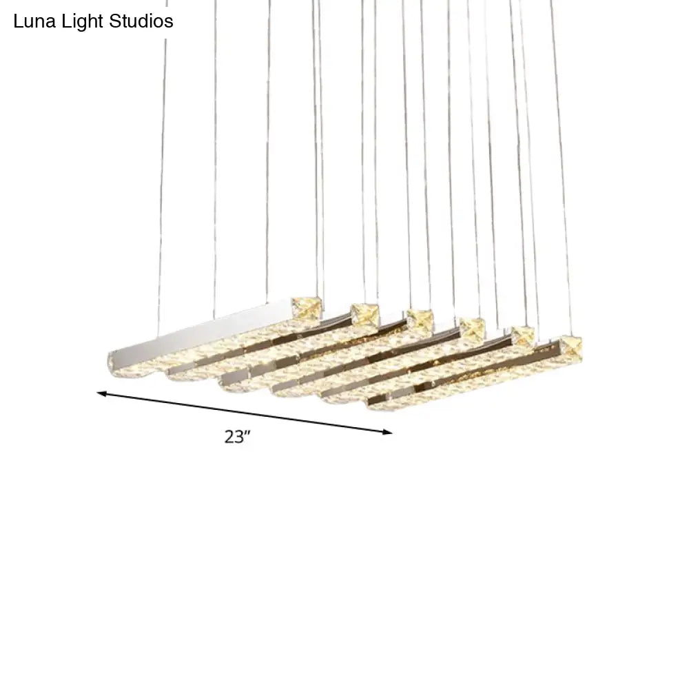 Simple Style K9 Crystal Chandelier - Linear Living Room Ceiling Light With 6/9 Silver Heads In