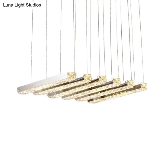 Simple Style K9 Crystal Chandelier - Linear Living Room Ceiling Light With 6/9 Silver Heads In