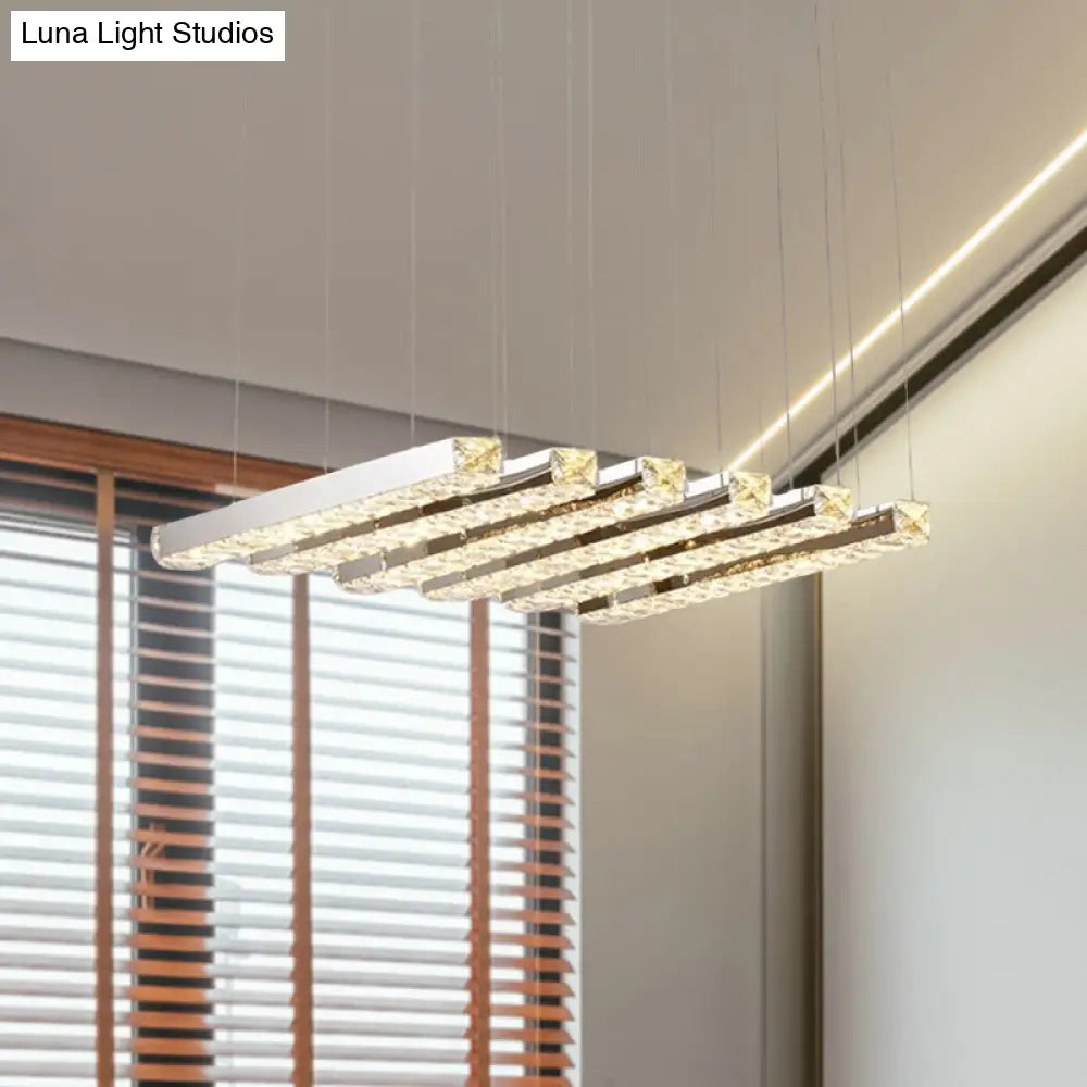 Simple Style K9 Crystal Chandelier - Linear Living Room Ceiling Light With 6/9 Silver Heads In