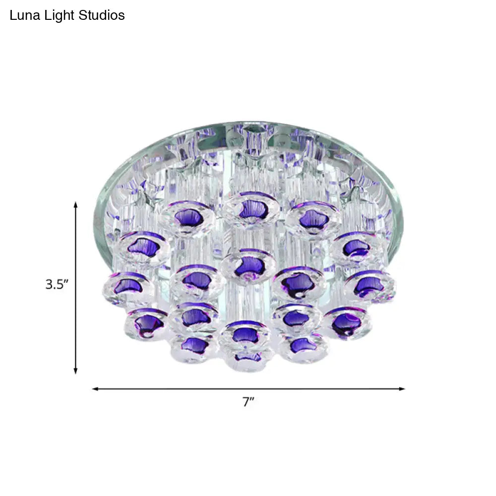 Simple Style Purple Crystal Tubular Flush Light Fixture - Led Living Room Ceiling Lamp With