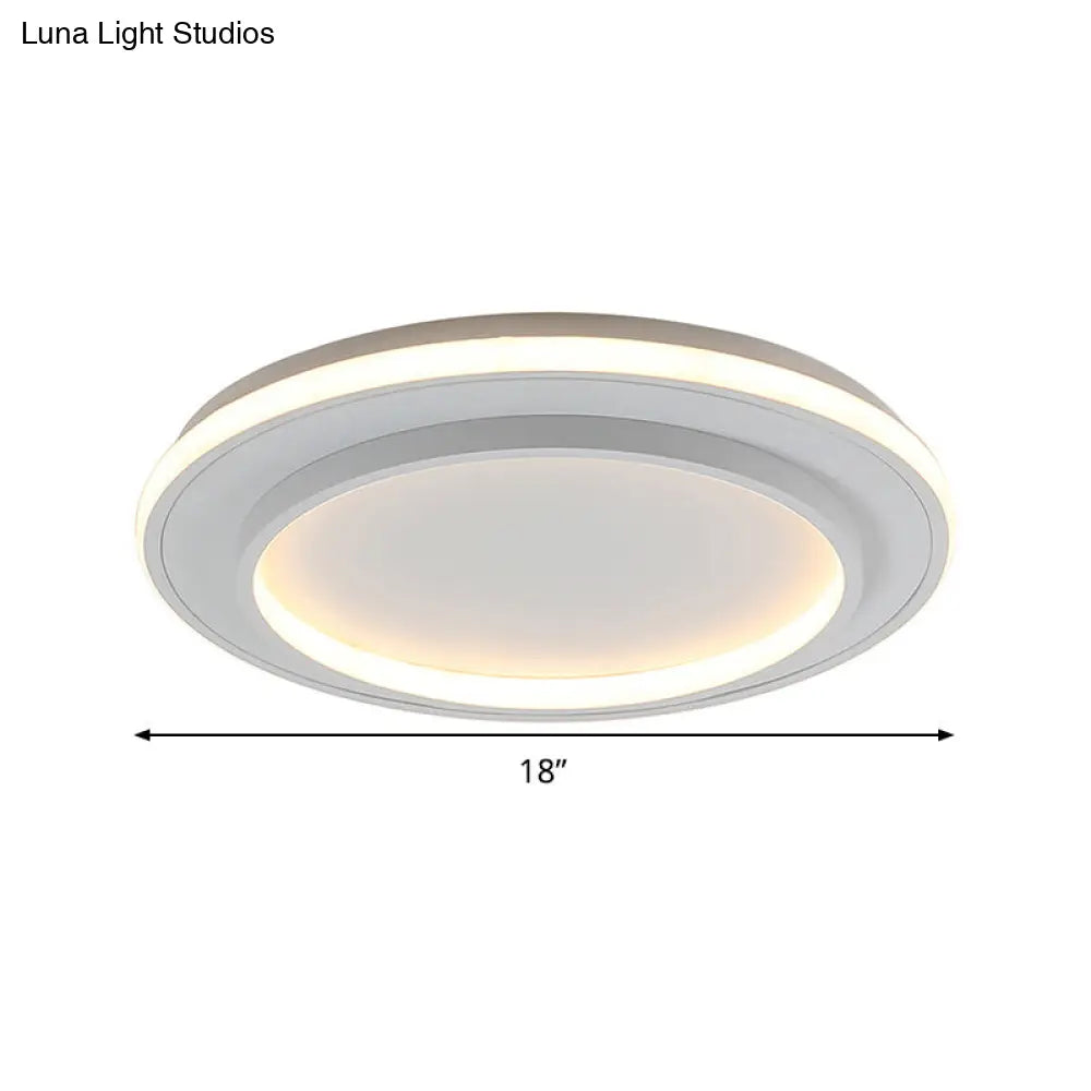 Simple Style White Disk Flush Mount Led Ceiling Light In Warm/White - 18/21.5 Wide