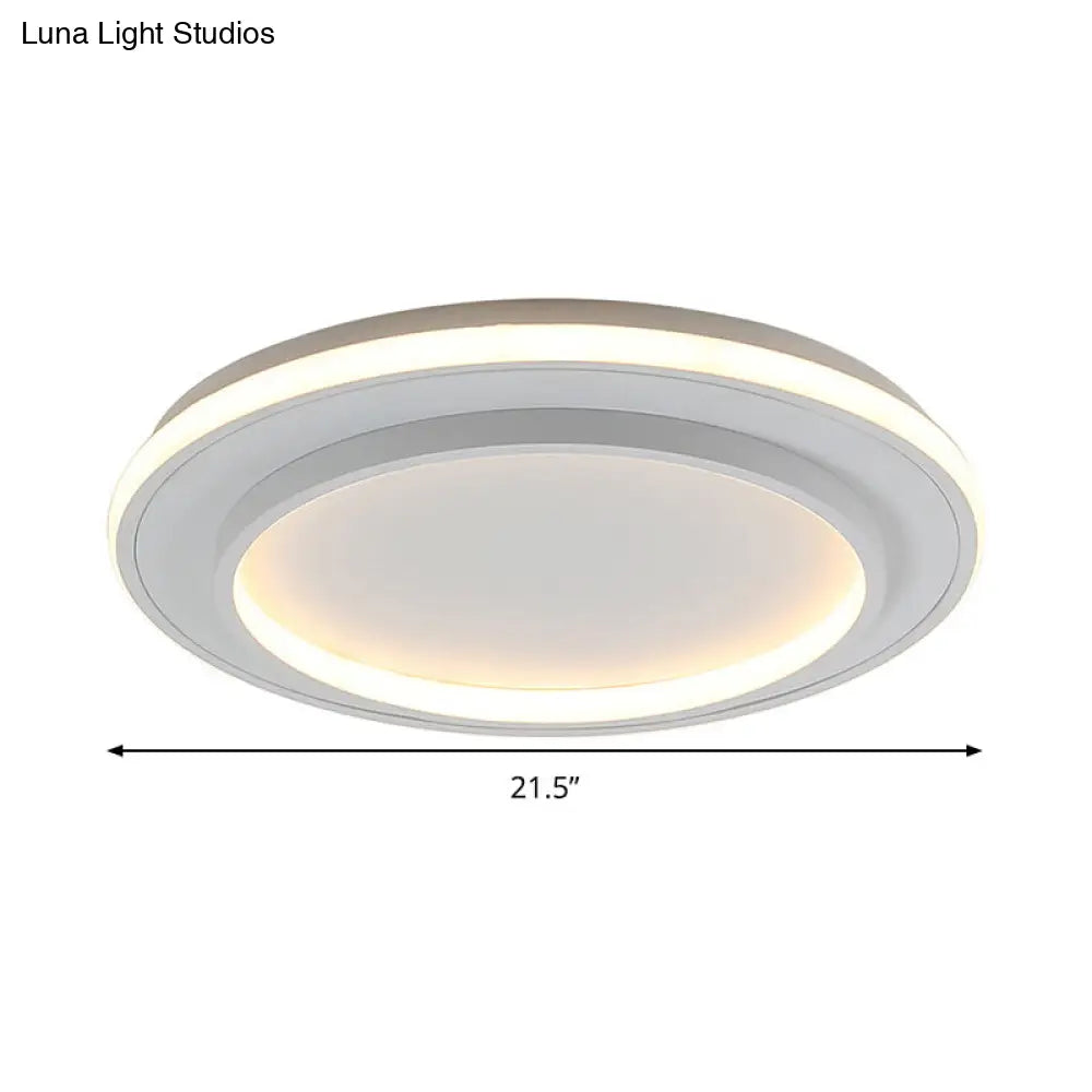 Simple Style White Disk Flush Mount Led Ceiling Light In Warm/White - 18/21.5 Wide