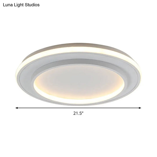 Simple Style White Disk Flush Mount Led Ceiling Light In Warm/White - 18/21.5 Wide