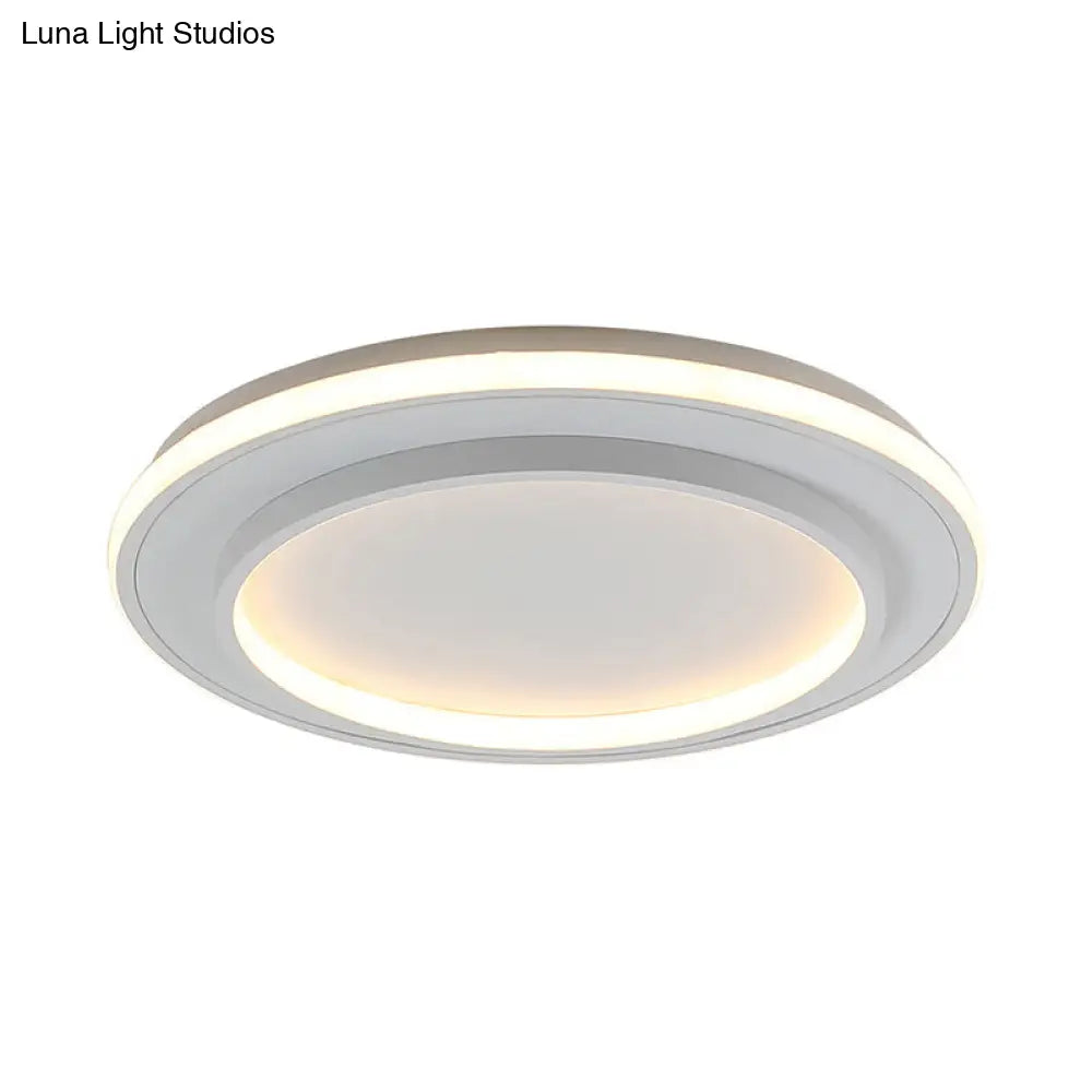 Simple Style White Disk Flush Mount Led Ceiling Light In Warm/White - 18/21.5 Wide