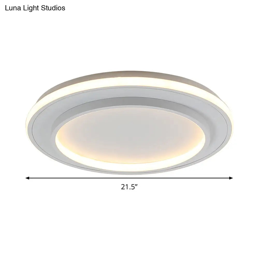 Simple Style White Disk Flush Mount Led Ceiling Light In Warm/White - 18’/21.5’ Wide
