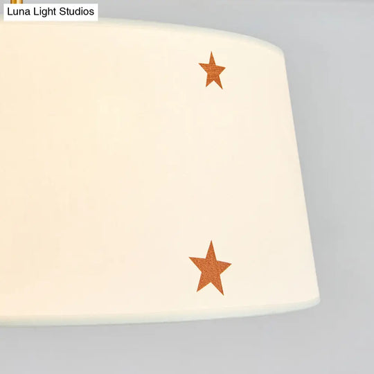 Simple Style White Fabric Drum Chandelier - Adult Bedroom Pendant Light With Star Design