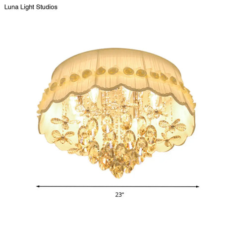 Simple Style White Scalloped Flush Mount Light With Crystal Drops (6/8 Heads)