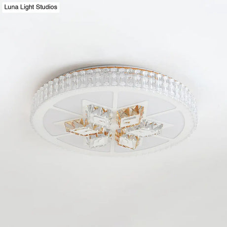 Simple White Crystal Flushmount Led Ceiling Light - Warm/White Lighting For Bedroom