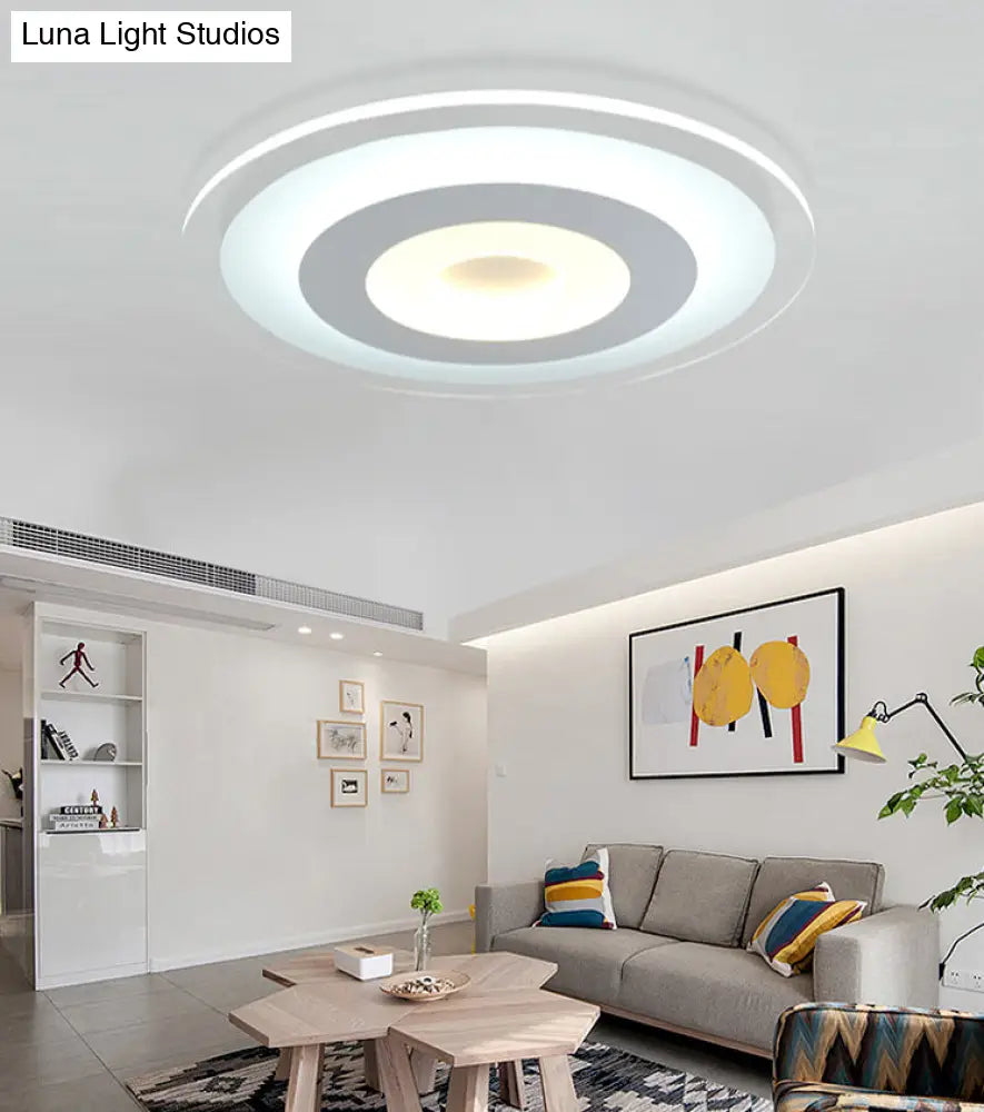 Simple White Led Bedroom Flush Mount Ceiling Light With Round Acrylic Shade