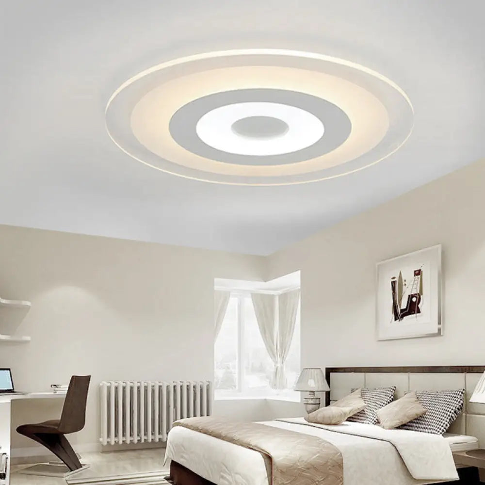 Simple White Led Bedroom Flush Mount Ceiling Light With Round Acrylic Shade / Warm 19.5