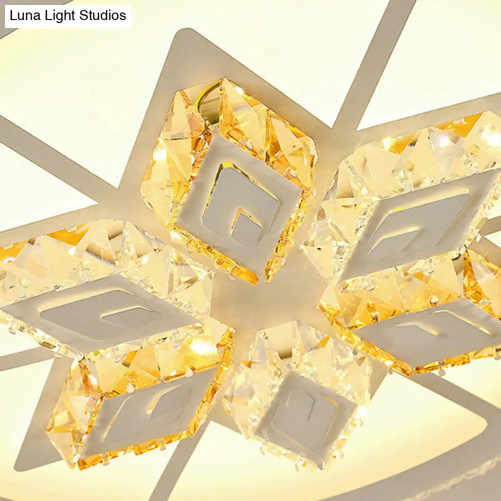 Simple White Led Crystal Flush Mount Lamp - Star/Flower Design | Close To Ceiling Light Fixture For
