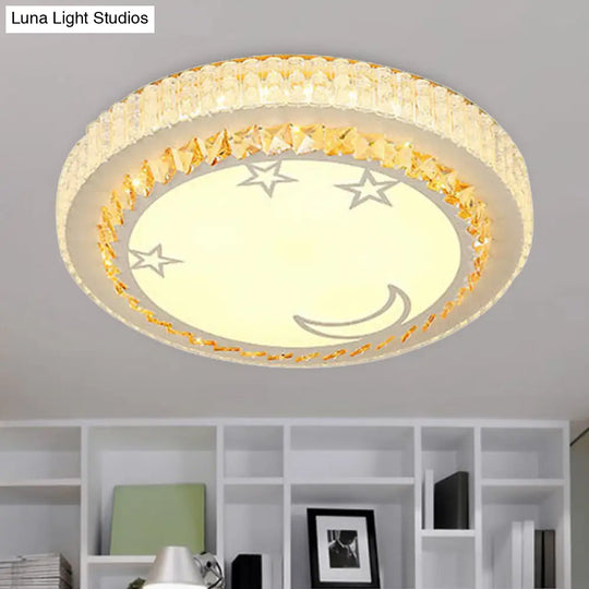 Simple White Led Crystal Flush Mount Lamp - Star/Flower Design | Close To Ceiling Light Fixture For