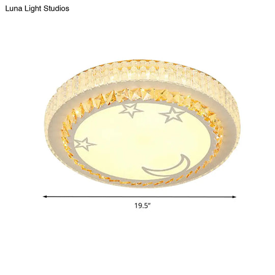 Simple White Led Crystal Flush Mount Lamp - Star/Flower Design | Close To Ceiling Light Fixture For