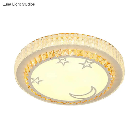Simple White Led Crystal Flush Mount Lamp - Star/Flower Design | Close To Ceiling Light Fixture For
