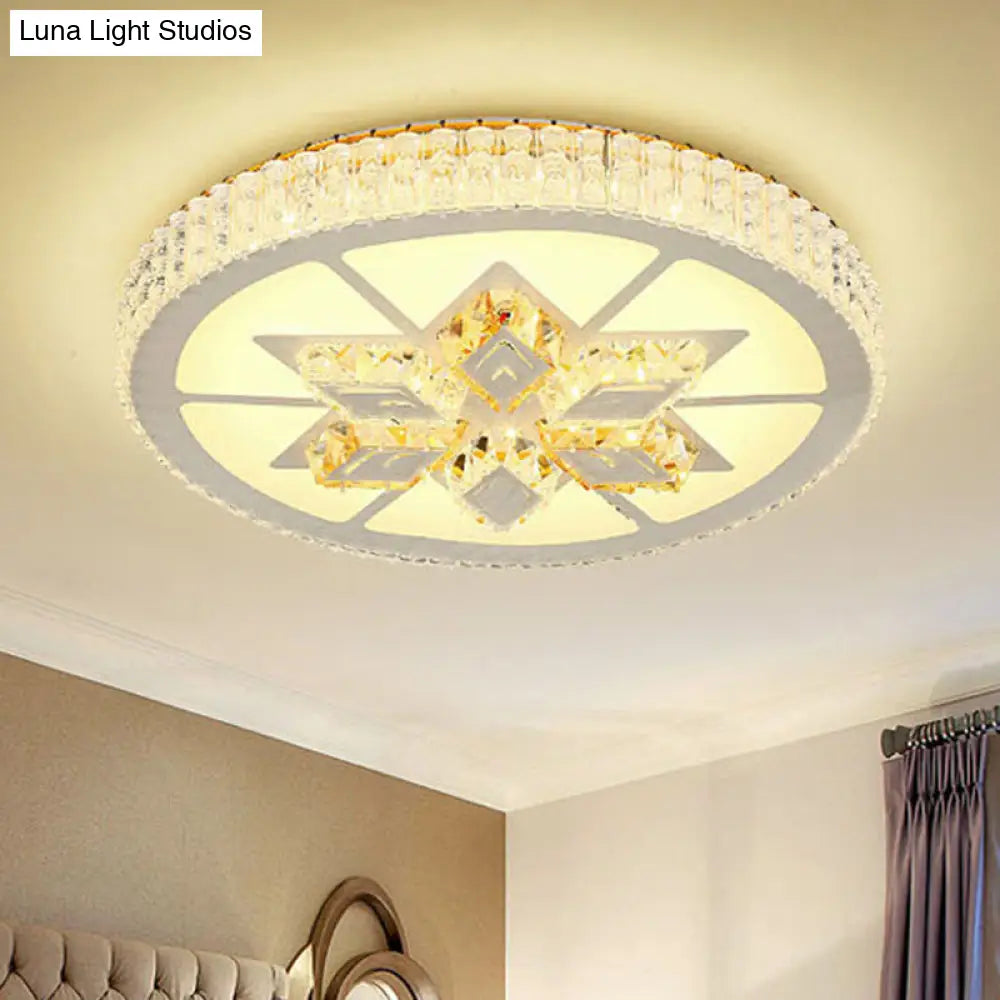 Simple White Led Crystal Flush Mount Lamp - Star/Flower Design | Close To Ceiling Light Fixture For