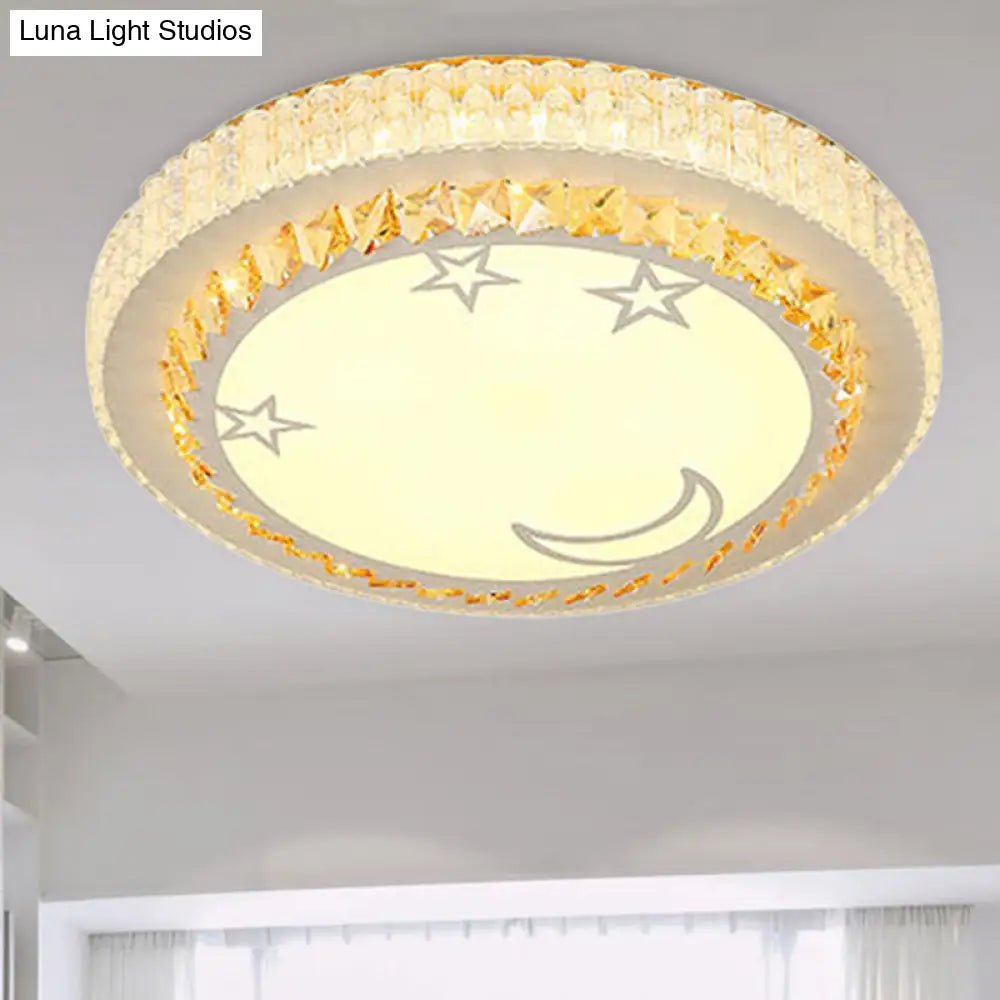 Simple White Led Crystal Flush Mount Lamp - Star/Flower Design | Close To Ceiling Light Fixture For
