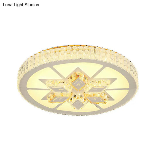 Simple White Led Crystal Flush Mount Lamp - Star/Flower Design | Close To Ceiling Light Fixture For