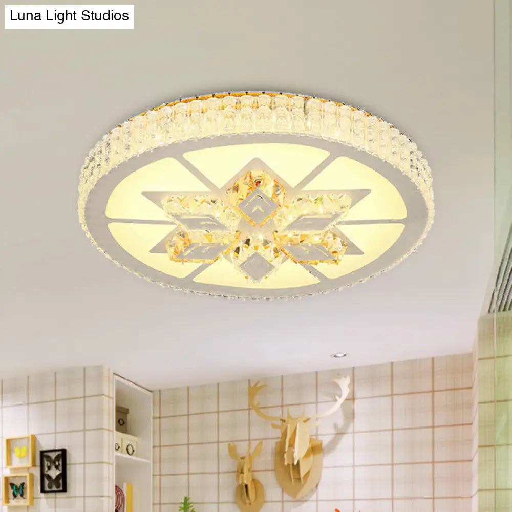 Simple White Led Crystal Flush Mount Lamp - Star/Flower Design | Close To Ceiling Light Fixture For