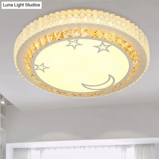 Simple White Led Crystal Flush Mount Lamp - Star/Flower Design | Close To Ceiling Light Fixture For