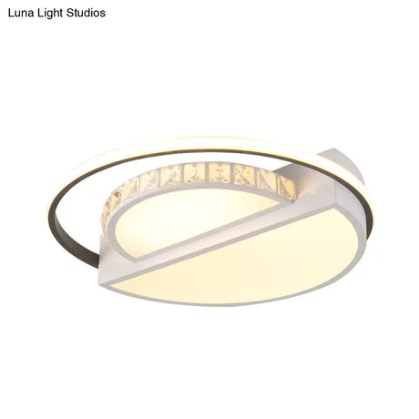 Simple White Round Led Crystal Flush Mount Ceiling Light - Perfect For Living Rooms