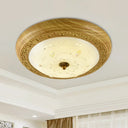 Simple Wooden Led Flushmount Ceiling Light With Dome Glass Shade - Yellow - Brown Circle