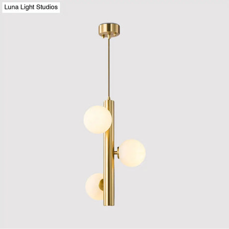 Simplicity 3-Light Linear Chandelier: Black/White/Gold With White Glass Pendant