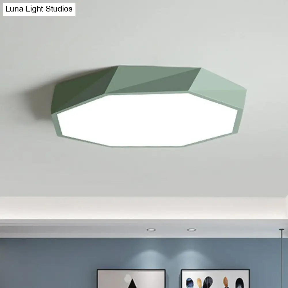 Simplicity Acrylic Octagonal Flush Ceiling Light - Led Mount Fixture For Bedrooms Green / Small