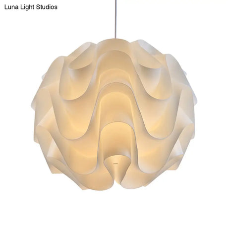 Simplicity Acrylic Single Light White Drop Pendant - Meringue Hanging Ceiling 7’/9’/12’ Wide