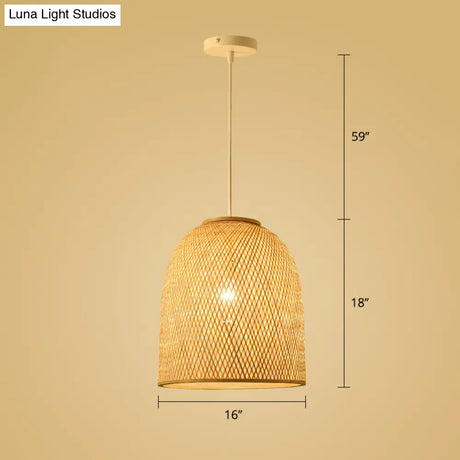 Simplicity Bamboo Pendant Light - 1-Light Wood Woven Suspension Lighting For Tea Room