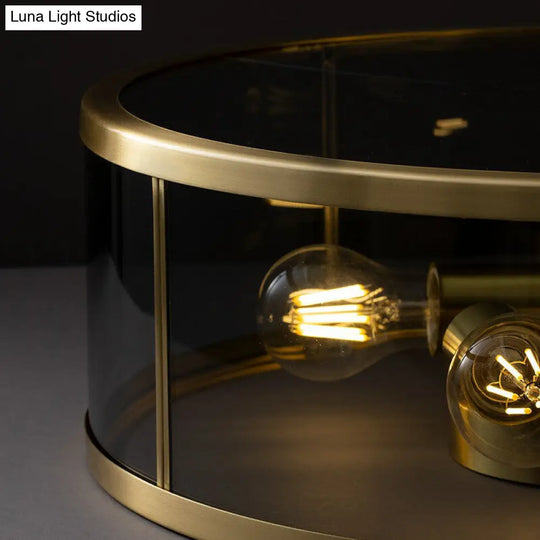 Simplicity Brass Clear Glass 4-Bulb Drum Flush Ceiling Light For Bedroom