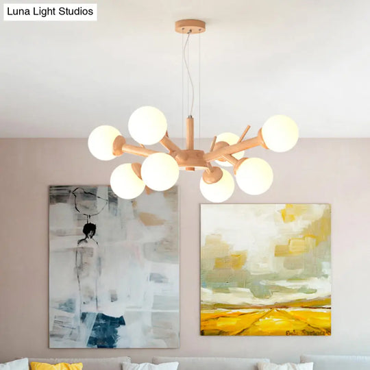 Simplicity Chandelier Light With Frosted Glass Shade Wood Branch Ceiling Lighting Fixture 8 /