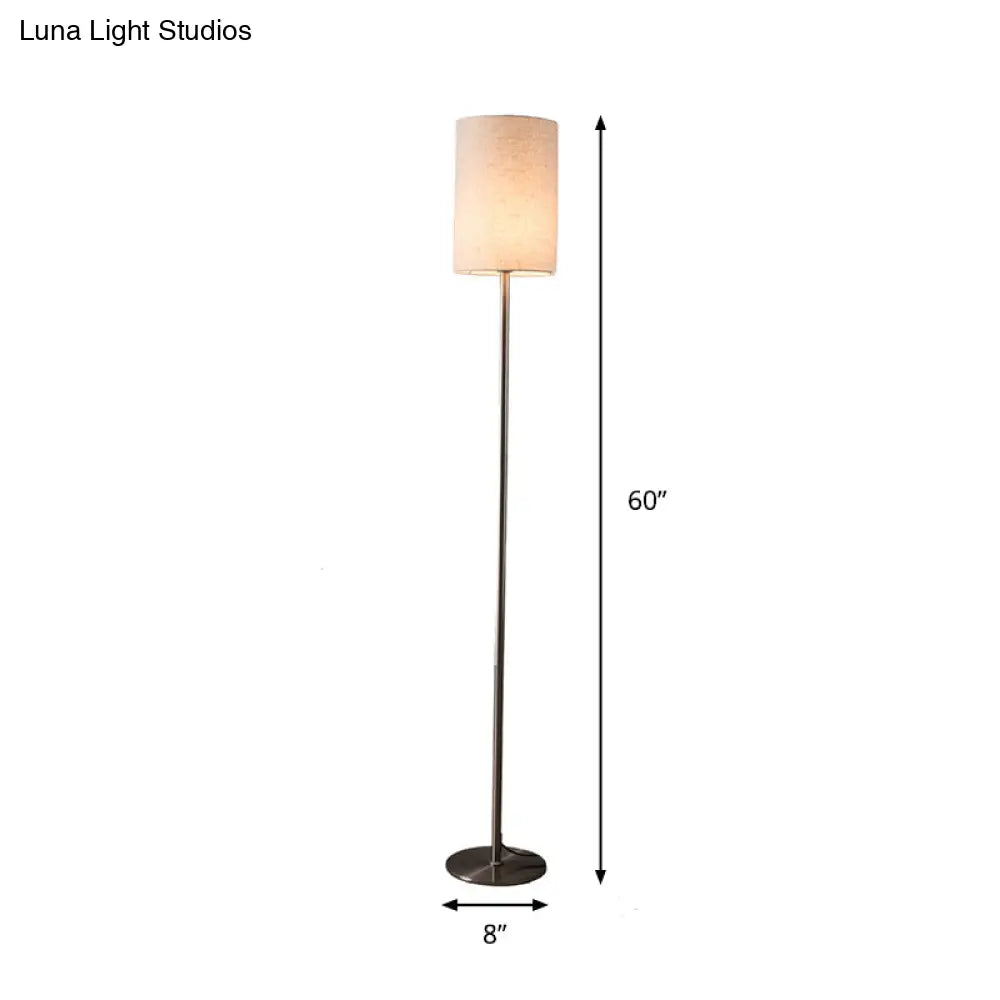 Simplicity Chrome Cylinder Floor Lamp - Single-Bulb Fabric Standing Light For Bedroom