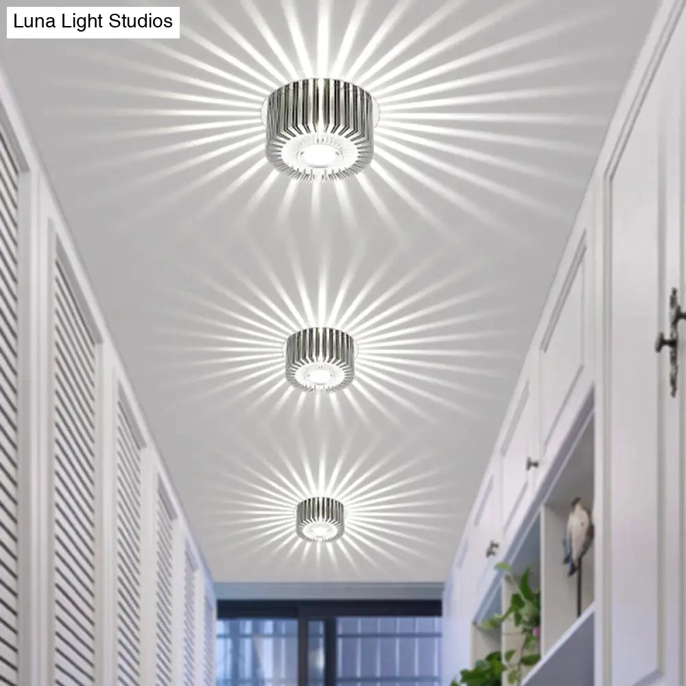 Simplicity Chrome Rgb Led Ceiling Flush Mount Lamp With Round Aluminum Shade / 7 Color