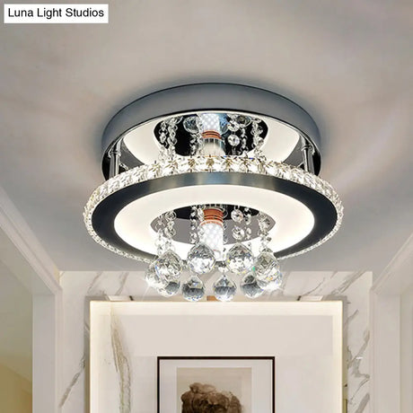 Simplicity Circle Flush Crystal Led Ceiling Fixture In Chrome - 8’/12’ Size Options Warm/White Light