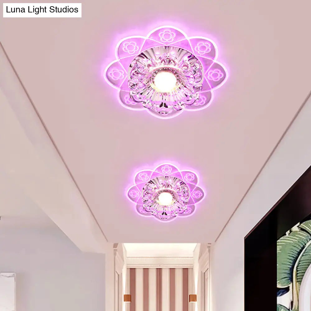 Simplicity Corridor Led Ceiling Flush Light With Clear Crystal Shade In Warm/Blue/Pink / Pink