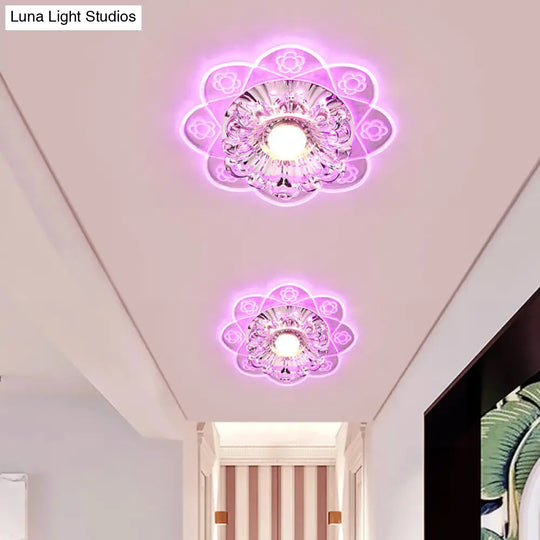 Simplicity Corridor Led Ceiling Flush Light With Clear Crystal Shade In Warm/Blue/Pink / Pink