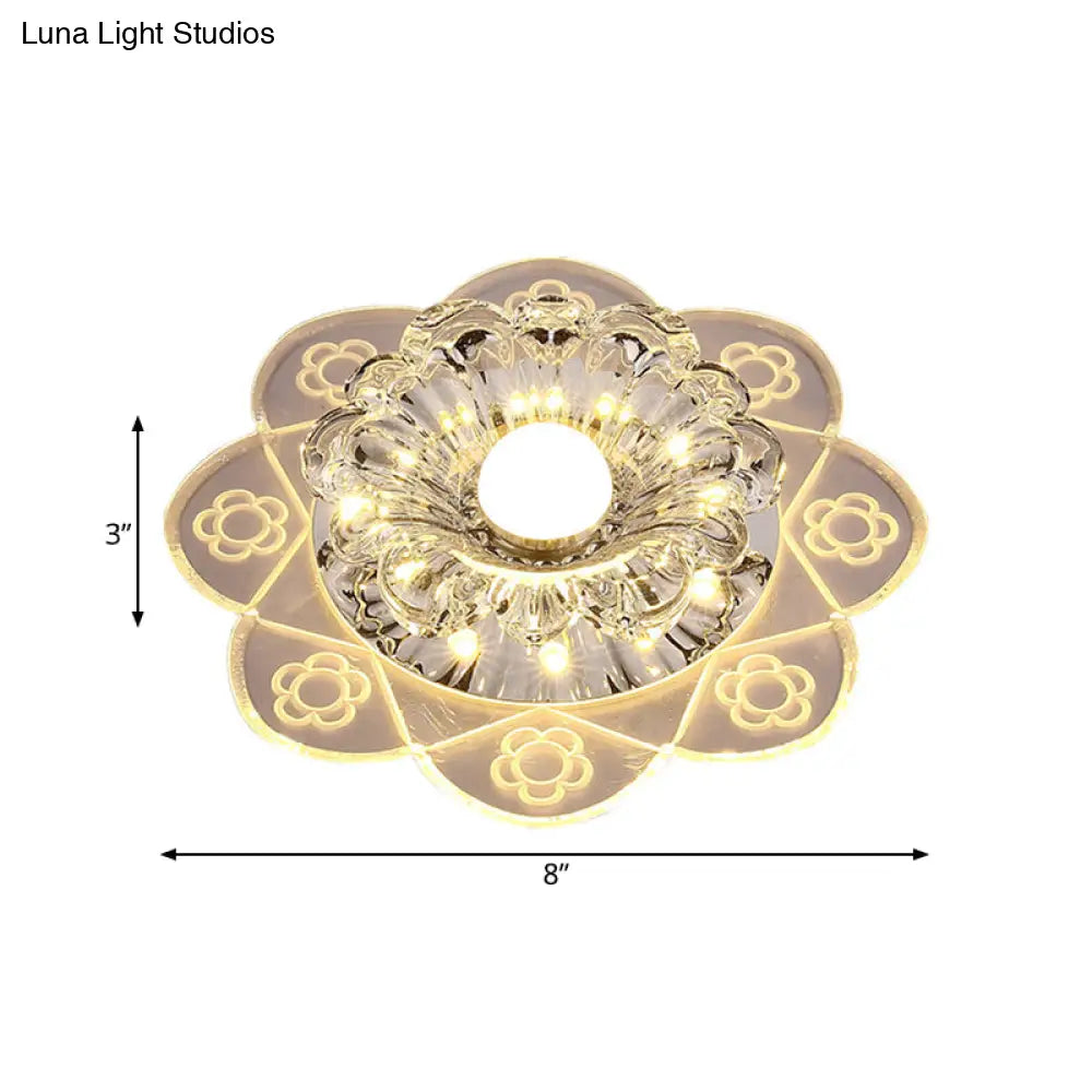 Simplicity Corridor Led Ceiling Flush Light With Clear Crystal Shade In Warm/Blue/Pink